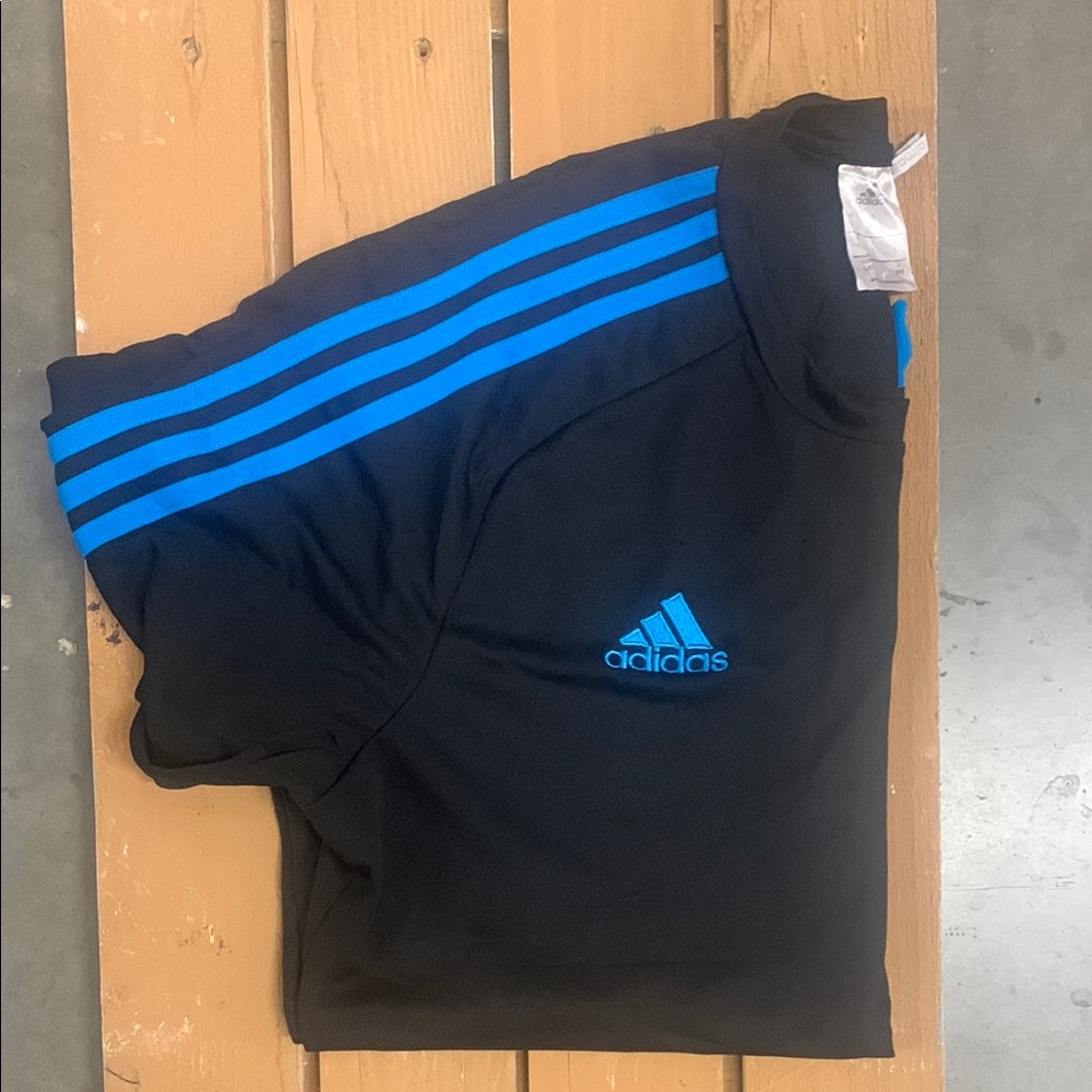 Adidas Black Shorts with Blue Stripes
